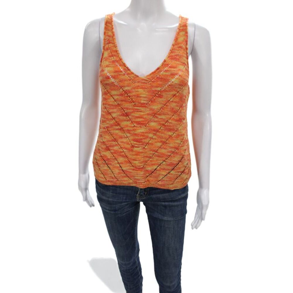 Aqua Women Pullover Sweater Multicolor V-Neck Geometric Sleeveless Size M